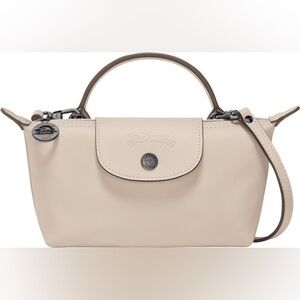Longchamp Extra Small Le Pliage Xtra Leather Clutch Crossbody Bag in Paper Cream